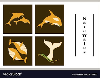 Assembly of flat icons on theme save whales vector image