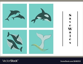 Assembly of flat icons on theme save whales vector image