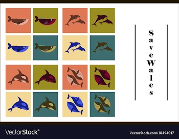 Assembly of flat icons on theme save whales vector image