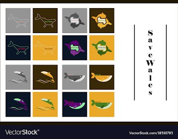 Assembly of flat icons on theme save whales vector image