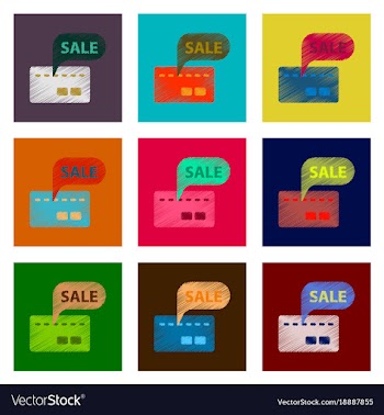 Assembly of flat shading style icon bank card sale vector image