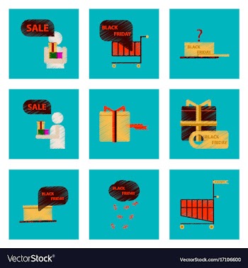Assembly of flat shading style icon black friday vector image