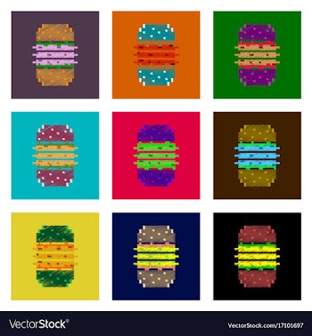 Assembly of flat shading style pixel icon burger vector image