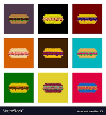 Assembly of flat shading style pixel icon burger vector image
