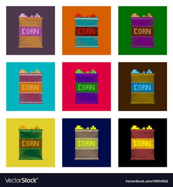Assembly of flat shading style pixel icon corn in vector image