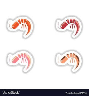 Assembly of stickers on a white seafood shrimp vector image