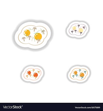 Assembly paper stickers fried eggs with mushrooms vector image