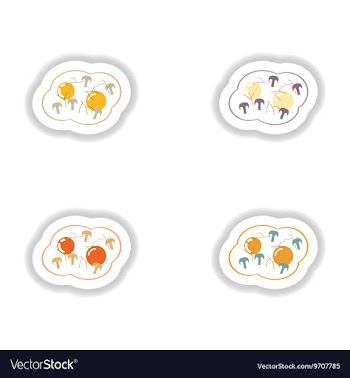 Assembly paper stickers fried eggs with mushrooms vector image