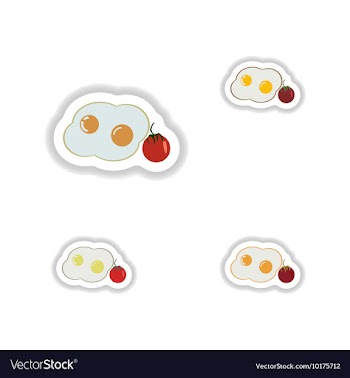 Assembly paper stickers fried eggs with tomatoes vector image
