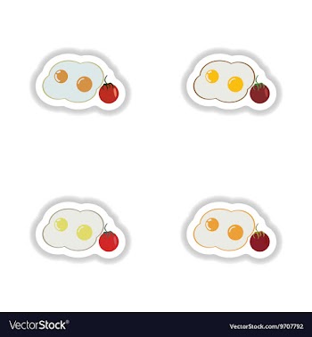 Assembly paper stickers fried eggs with tomatoes vector image