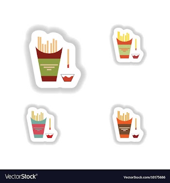 Assembly paper stickers on white fries and ketchup vector image