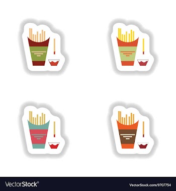 Assembly paper stickers on white fries and ketchup vector image