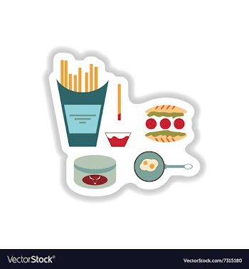 Assembly paper stickers on white unhealthy food vector image