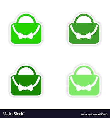 Assembly realistic sticker design on paper bags vector image
