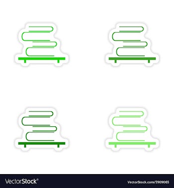 Assembly realistic sticker design on paper books vector image