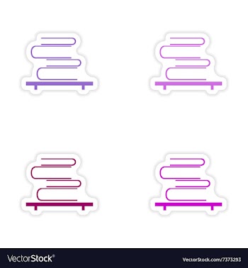 Assembly realistic sticker design on paper books vector image