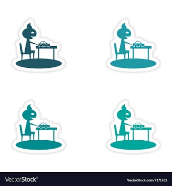 Assembly realistic sticker design on paper boys vector image