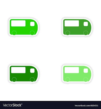 Assembly realistic sticker design on paper bus vector image