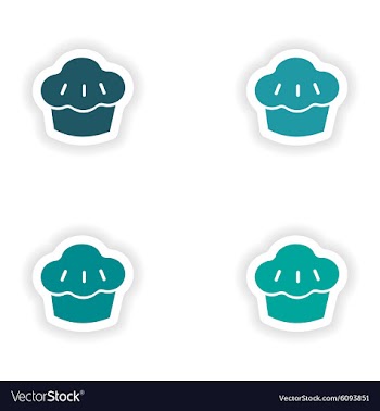 Assembly realistic sticker design on paper cake vector image