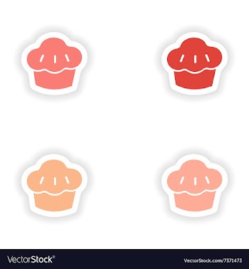Assembly realistic sticker design on paper cake vector image
