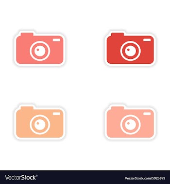 Assembly realistic sticker design on paper camera vector image