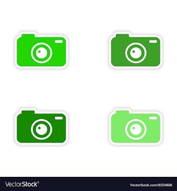 Assembly realistic sticker design on paper camera vector image