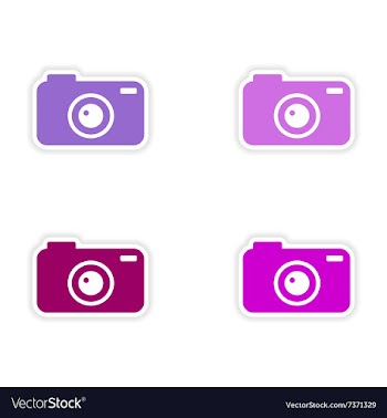 Assembly realistic sticker design on paper camera vector image
