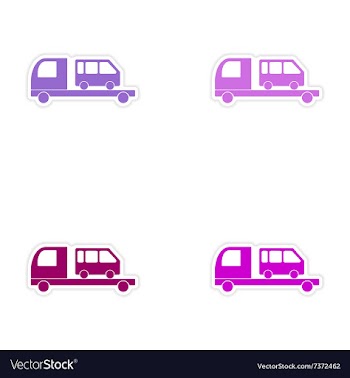 Assembly realistic sticker design on paper car bus vector image