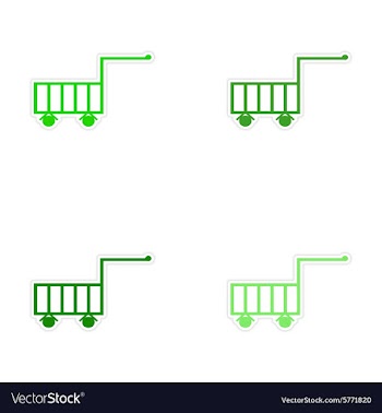 Assembly realistic sticker design on paper cart vector image