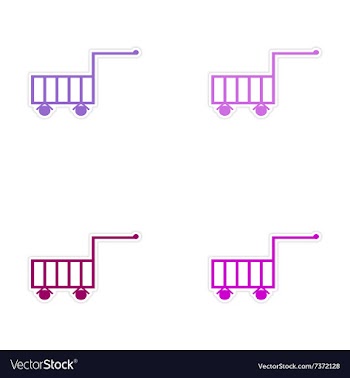Assembly realistic sticker design on paper cart vector image