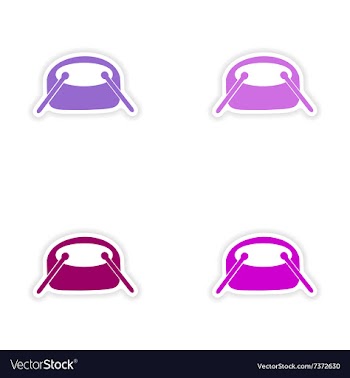Assembly realistic sticker design on paper drums vector image