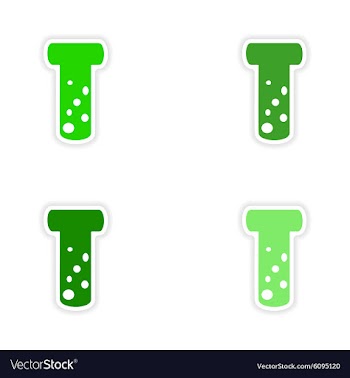 Assembly realistic sticker design on paper flask vector image