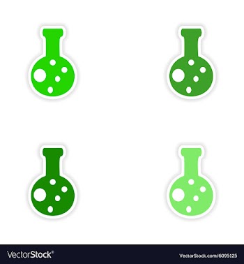 Assembly realistic sticker design on paper flask vector image