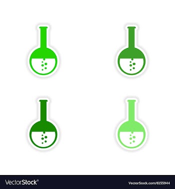 Assembly realistic sticker design on paper flasks vector image