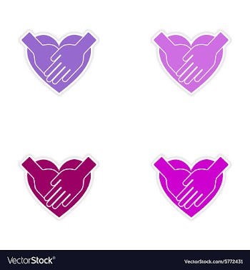 Assembly realistic sticker design on paper hands vector image