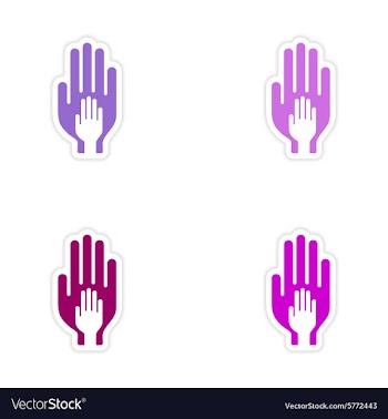 Assembly realistic sticker design on paper hands vector image