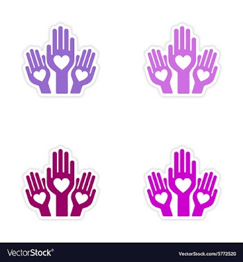 Assembly realistic sticker design on paper hands vector image