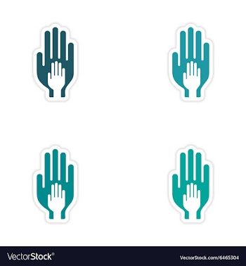 Assembly realistic sticker design on paper hands vector image