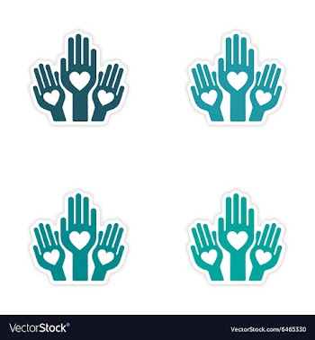 Assembly realistic sticker design on paper hands vector image