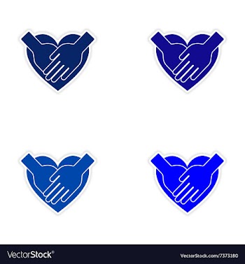 Assembly realistic sticker design on paper hands vector image