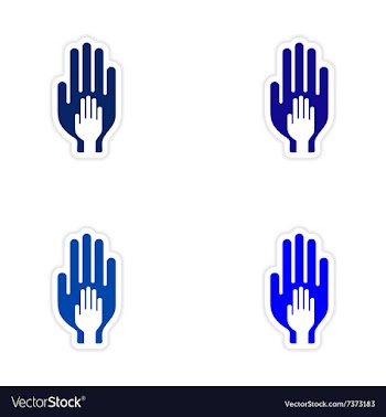 Assembly realistic sticker design on paper hands vector image