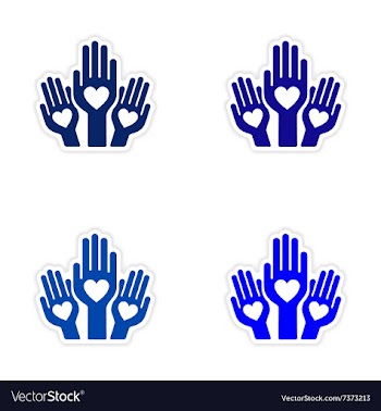 Assembly realistic sticker design on paper hands vector image