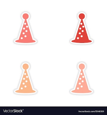 Assembly realistic sticker design on paper hat vector image