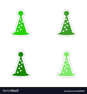 Assembly realistic sticker design on paper hat vector image