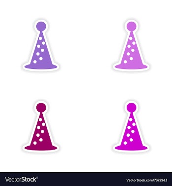 Assembly realistic sticker design on paper hat vector image
