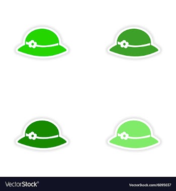 Assembly realistic sticker design on paper hats vector image