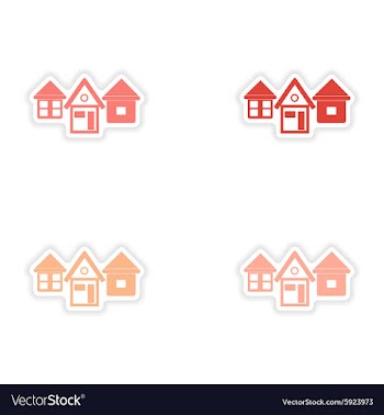 Assembly realistic sticker design on paper houses vector image