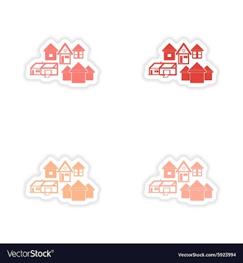 Assembly realistic sticker design on paper houses vector image