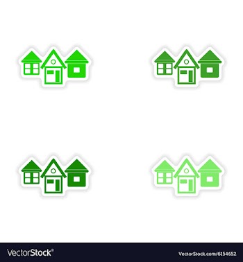 Assembly realistic sticker design on paper houses vector image