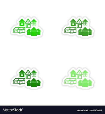 Assembly realistic sticker design on paper houses vector image